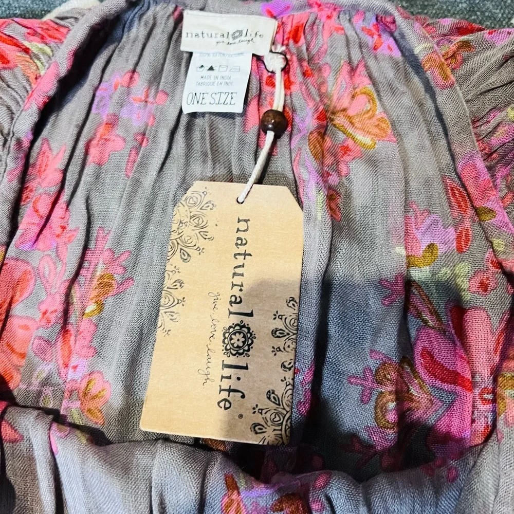 NATURAL LIFE boho Pink and Gray Floral Blouse one size women’s